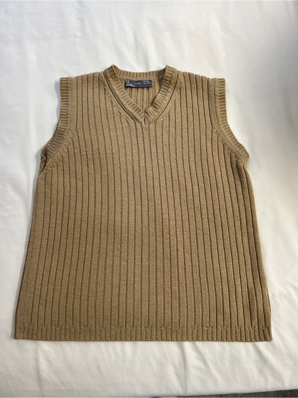 Zara Ribbed V-Neck Sweater Vest - Camel